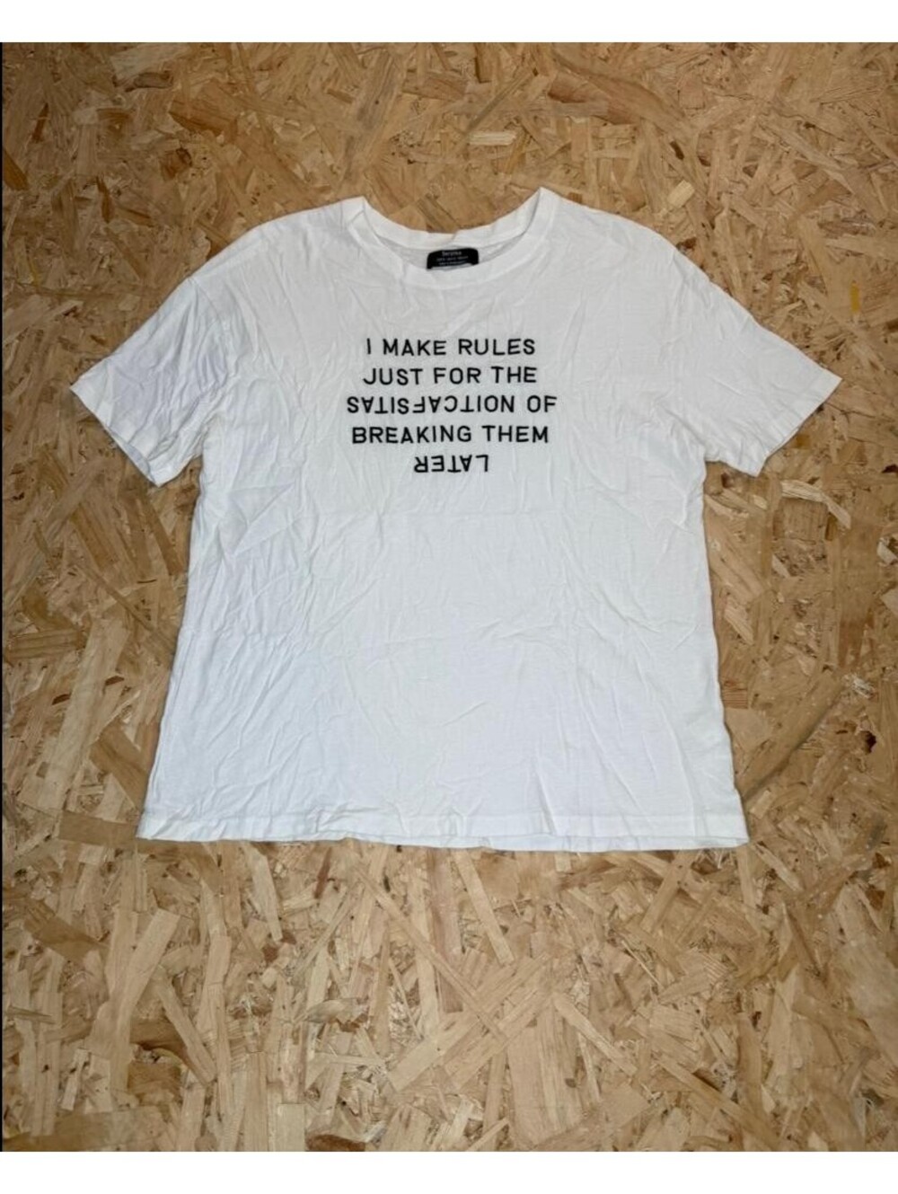 Bershka Graphic T-Shirt Mens Medium White I Make Rules Slogan Short Sleeve Tee